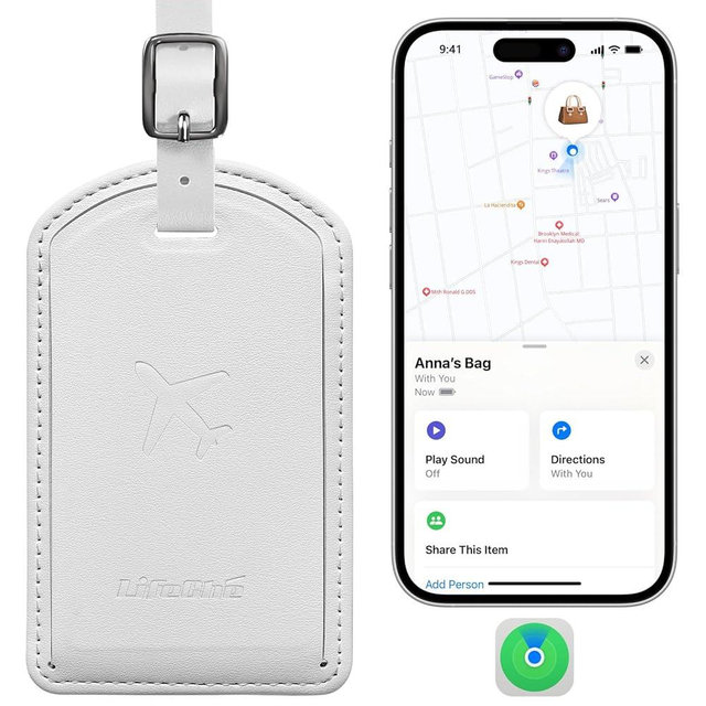 Luggage Tags Built-in Anti-Loss Tracker, Luxury Leather Luggage Tags for Suitcase, Travel Bags, Backpacks, Travel Organizer for Lost Baggage Prevention (Light Gray)