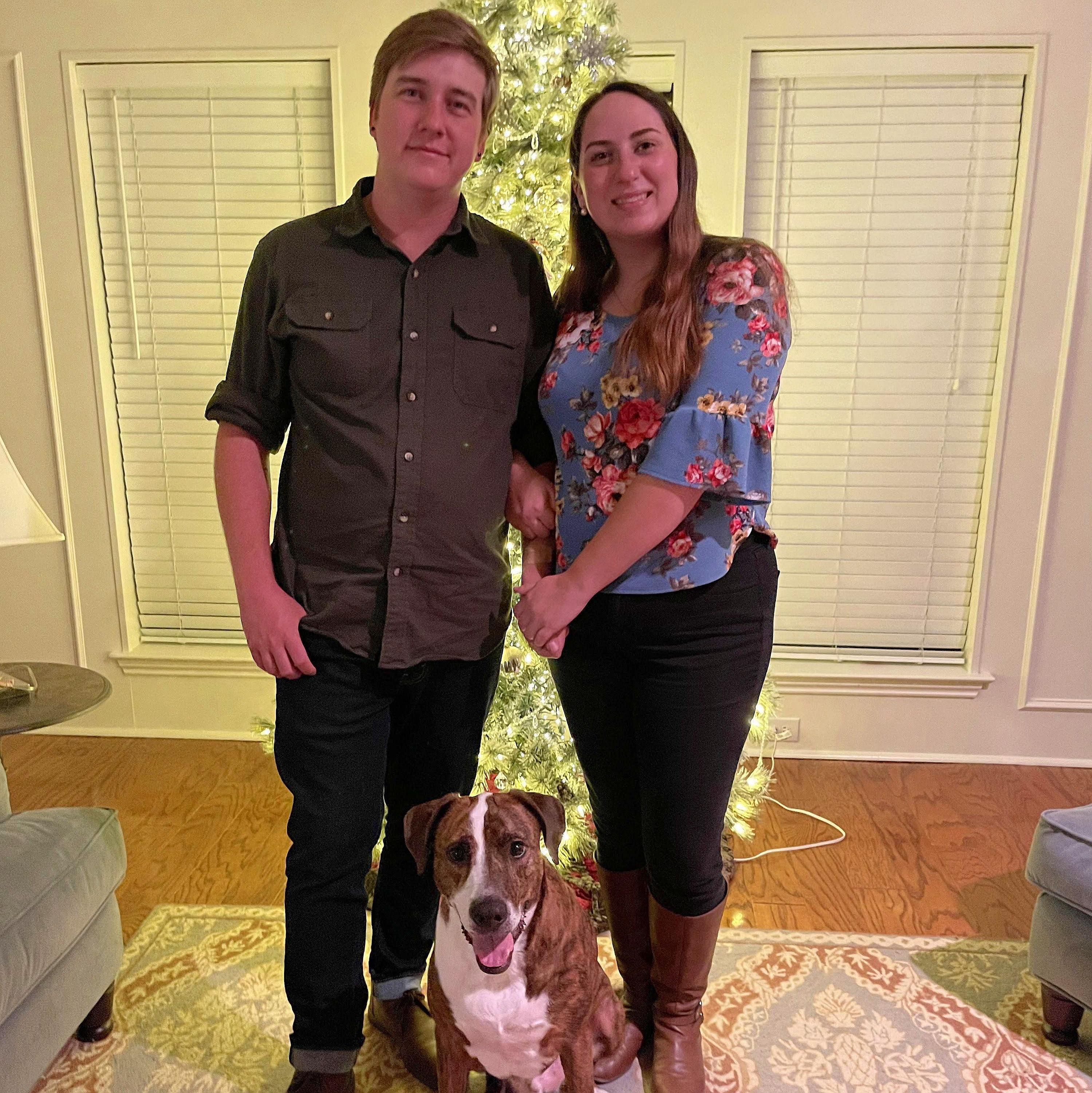 Our third Christmas together and our yearly family photo (minus Olive) in Arlington, Texas on December 25, 2021.