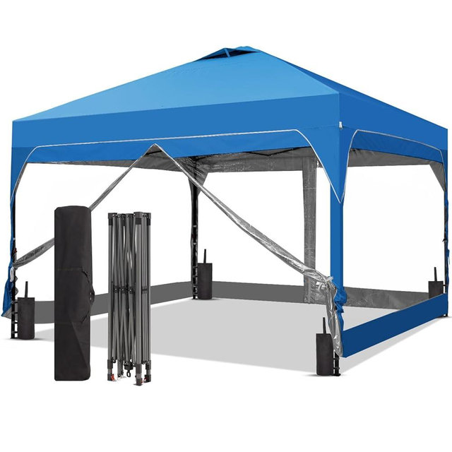 Oneofics 10x10 FT Pop Up Canopy with 4 Clear Sidewalls, 1-Button Push Instant Canopy Tent with Sandbags for Outdoor Activities & Events