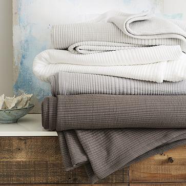 White Organic Cotton Ribbed Blanket - Full/Queen