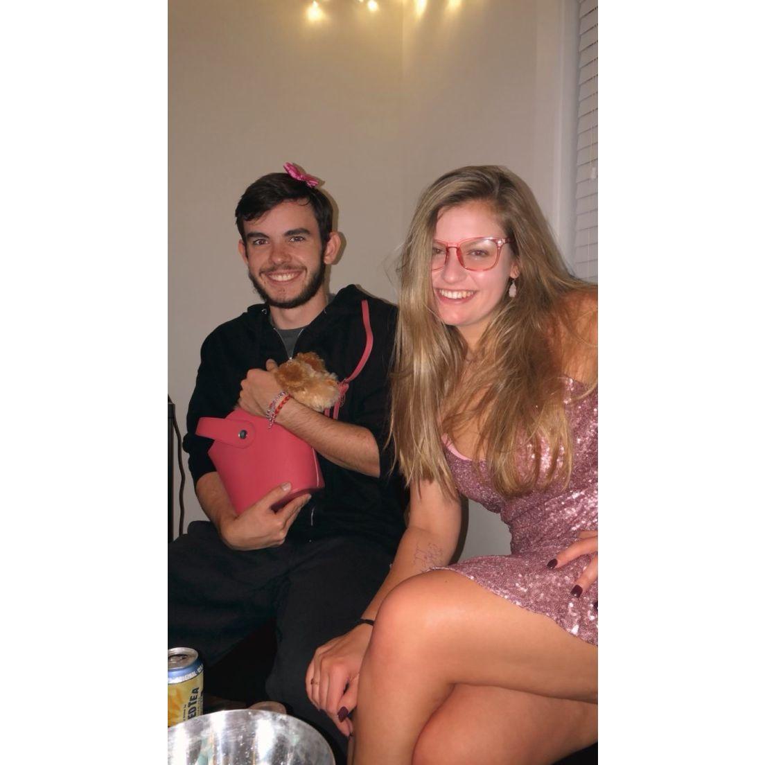 We first talked at a Halloween gathering in 2020. Meredith was dressed as Elle Woods from "Legally Blonde" and Patrick stole her stuffed dog Bruiser to flirt.