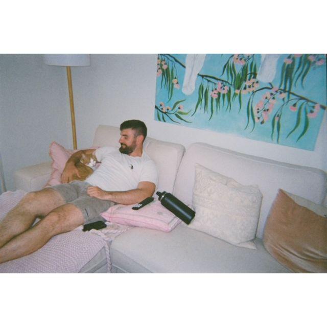 Morty in his favourite spot with Adam