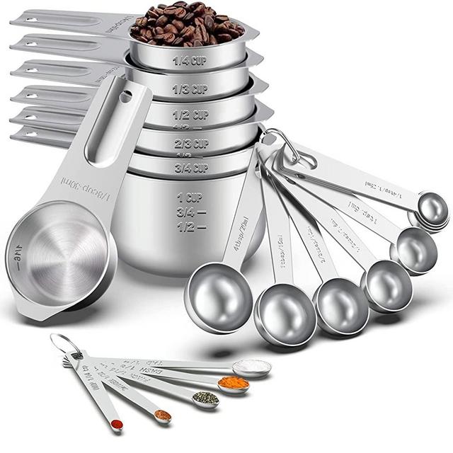 21 Pcs Stainless Steel Measuring Cups and Spoons Set, Wildone Stackable Metal Measuring Cups and Spoons for Cooking & Baking, Includes 7 Cups, 9 Spoons and 5 Mini Spoons