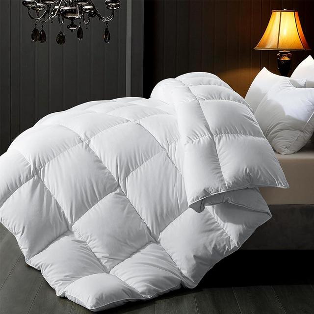 ELNIDO QUEEN® Feather Down Comforter Queen Duvet Insert, All Season White Luxury Hotel Fluffy Bed Comforter, Ultra Soft 100% Cotton Cover, Queen Size 90x90 Inch