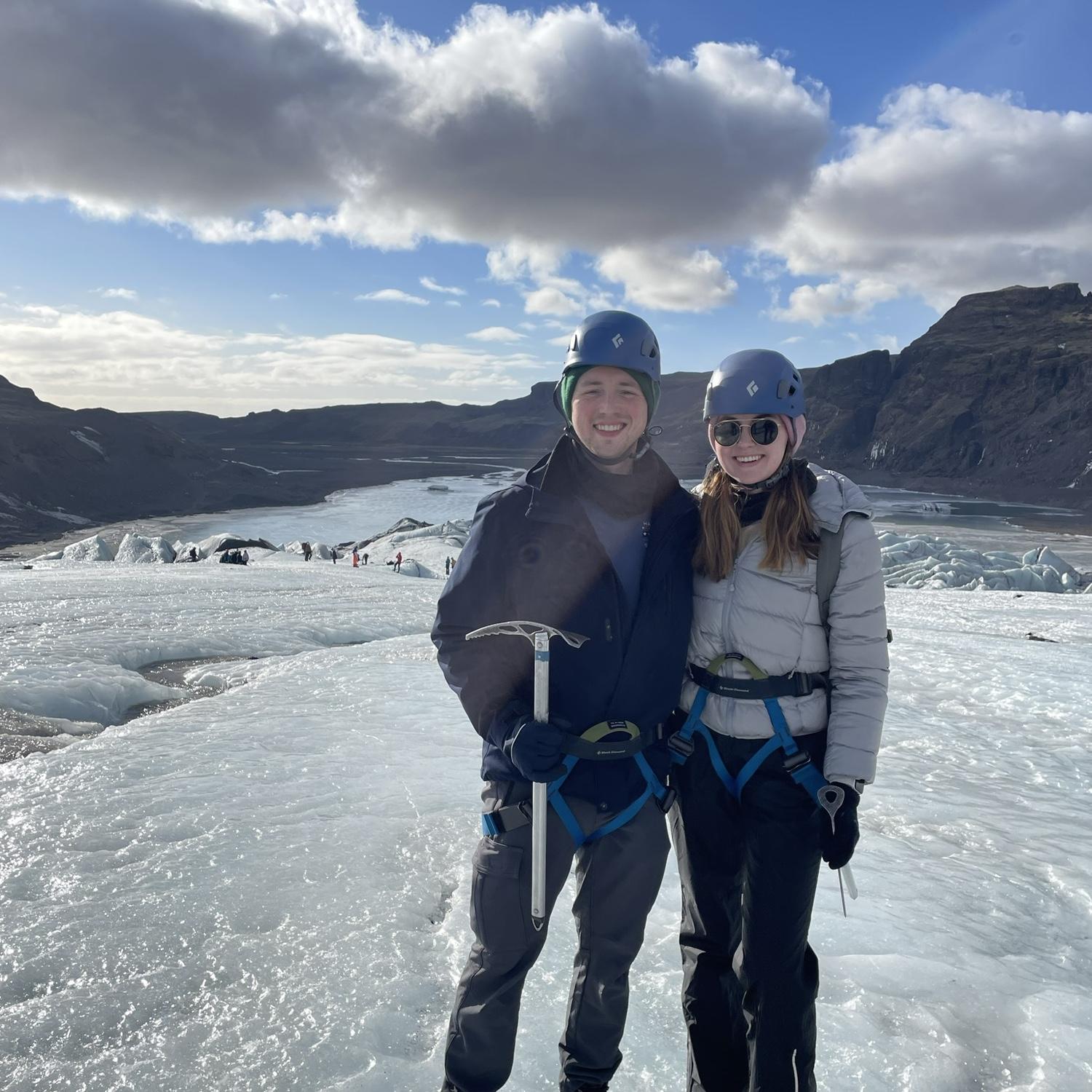 Maggie and Jack glacier hiking in Iceland
