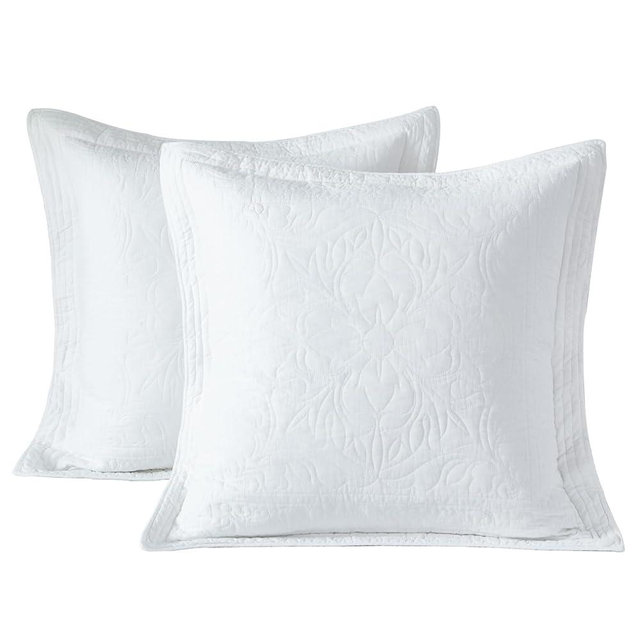 WINLIFE 100% Cotton Quilted Euro Sham Covers, 2 Pack Cotton 26'' x 26'' Pillow Covers, Soft and Breathable Euro Shams, Square Pillow Shams, White