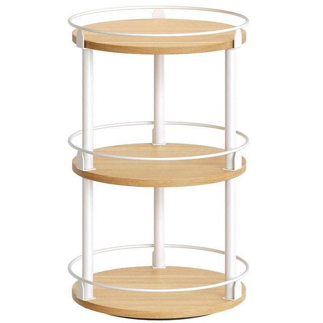 YATINEY 3-Tier Lazy Susan Organizer, Rotating Spice Rack, Spinning Organizer, Industrial Turntable Spice Rack Organizer for Cabinet, Kitchen Countertop, Pantry, White and Natural SR23WN