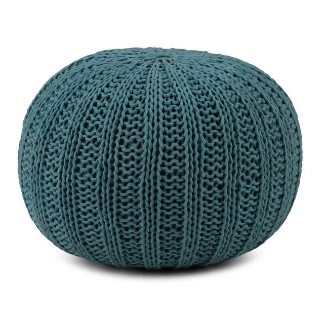 Grandville Hand Knit Round Pouf Teal Cotton - Wyndenhall