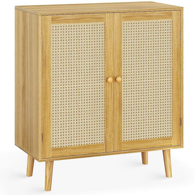 Huuger Buffet Cabinet with Storage, Storage Cabinet with PE Rattan Decor Doors, Accent Cabinet with Solid Wood Feet, Sideboard Cabinet for Hallway, Entry, Living Room, Natural