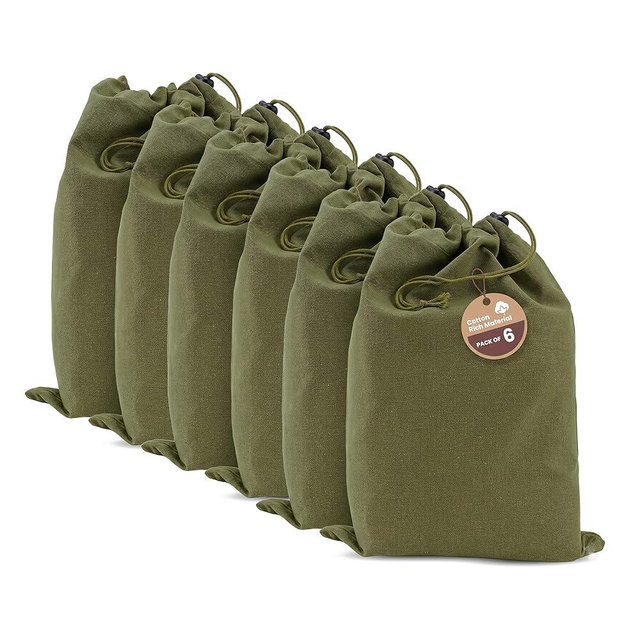 LFH Cotton Shoe Storage Bags with Drawstring, Breathable Dustproof Reusable Shoe Organizer for Travel, Gym, Dorm, Hotel, Machine Washable Easy Carry 12"x17" (Pack of 6), Military Green