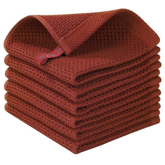 Homaxy 100% Cotton Waffle Weave Kitchen Dish Cloths, Ultra Soft Absorbent Quick Drying Dish Towels, 12x12 Inches, 6-Pack, Rust