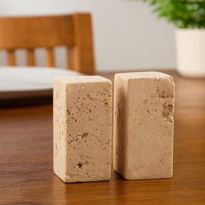 Mud Pie Travertine Salt and Pepper Set; 3 1/4" x 1 1/2"