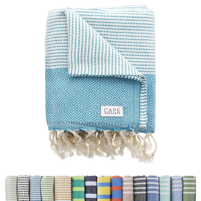 Cape Comforts Oversized Turkish Beach Towel, Diamond Dobby Aqua - 37'' x 67'' - Super Soft & Lightweight | Quick Dry Sand Free Travel Towels for Beach or Bath | Gifts