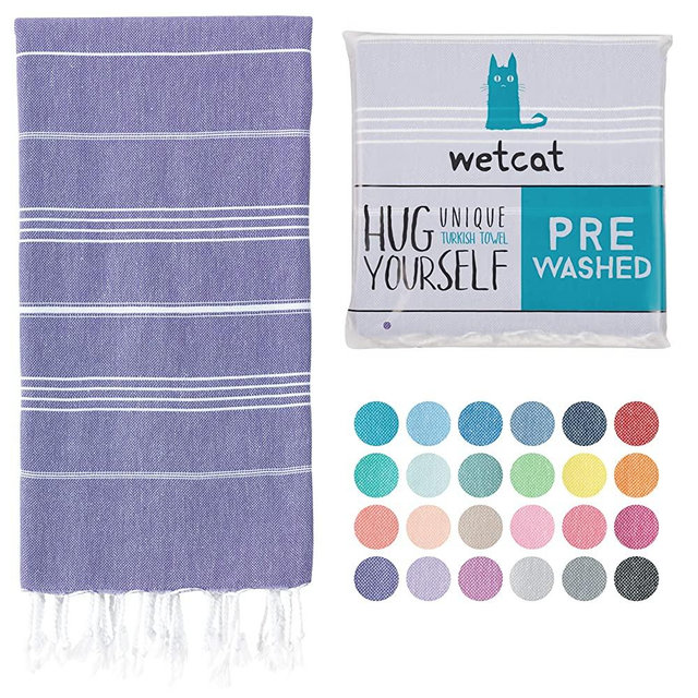 WETCAT Turkish Beach Blanket (38 x 71) - Prewashed for Soft Feel, 100% Cotton - Quick Dry Extra Large Beach Towels with Lively Colors - Unique Turkish Cotton Towels - [Dark Purple]