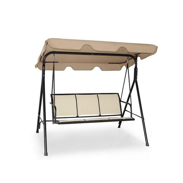 3 Person Patio Canopy Swing Chair - Brown - WELLFOR