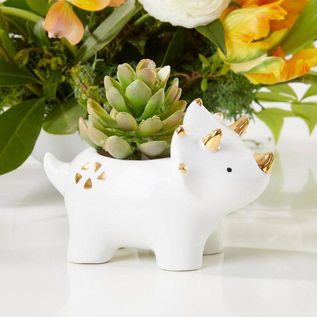 Gold White Dinosaur Planter Pot (Etsy)