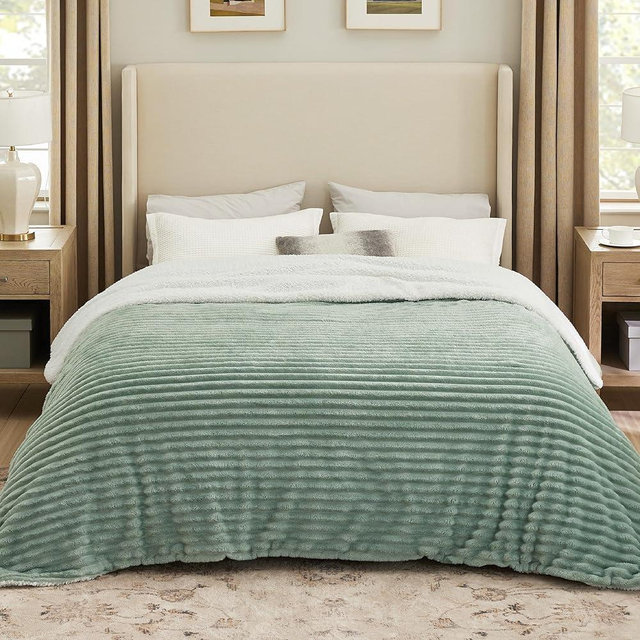 Bedsure Sherpa Blanket Queen Size for Bed - Super Soft, Cozy Fleece Thick Warm Blanket for Winter, GentleSoft Home Room Decor, Sage Green, 90x90 Inches