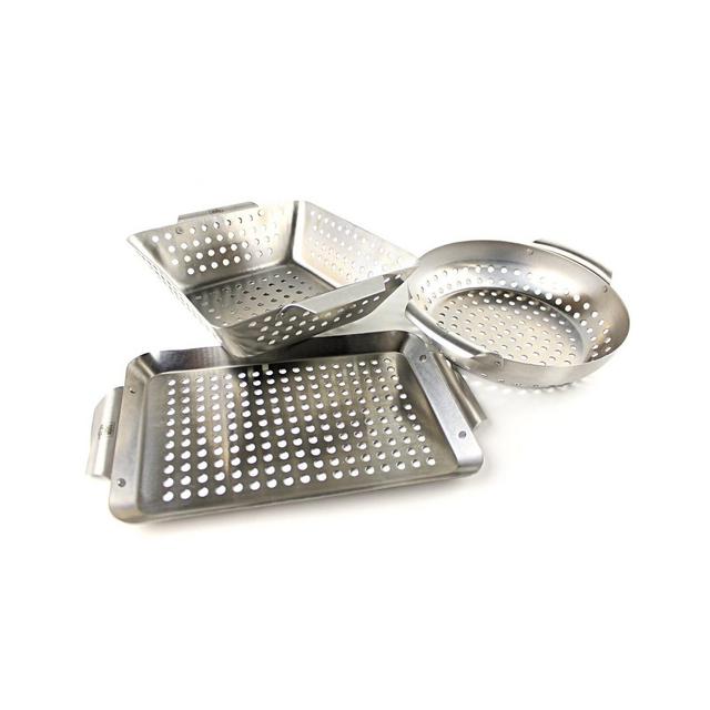 Yukon Glory Set of 3 Professional Barbecue Mini Grilling Basket Set, Heavy Duty Stainless Steel Perforated Grill Baskets