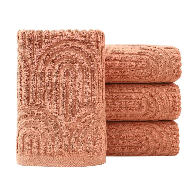 Pidada Hand Towels Set of 4 Striped Pattern 100% Cotton Absorbent Soft Decorative Towel for Bathroom (Burnt Orange)