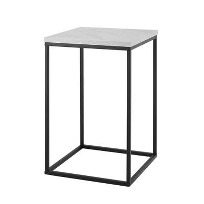 16" Open Box Side Table White Faux Marble/ Black - Saracina Home