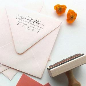 Return Address Stamp Custom Calligraphy Return address - Whimsical Calligraphy Waves - Wayward Style Wood or self ink stamp DIY invitations