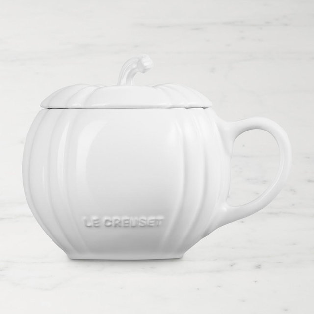 Le Creuset Stoneware Pumpkin Mug with Lid, White