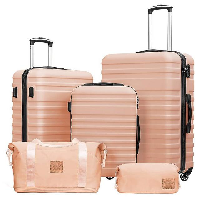 Coolife Luggage Sets Suitcase Set 3 Piece Luggage Set Carry On Hardside Luggage with TSA Lock Spinner Wheels (Pink, 5 piece set)
