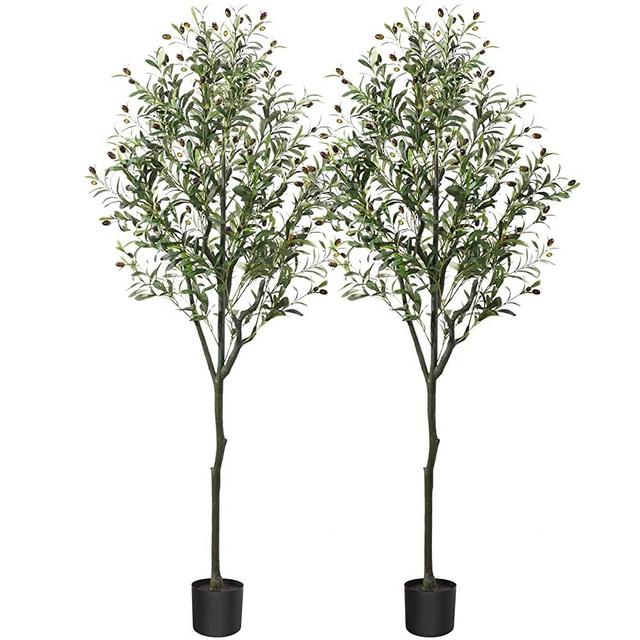 CROSOFMI Artificial Olive Tree Plant 5.9 Feet Fake Topiary Silk Tree, Perfect Faux Plants in Pot for Indoor Outdoor House Home Office Garden Modern Decoration Housewarming Gift,2Pack