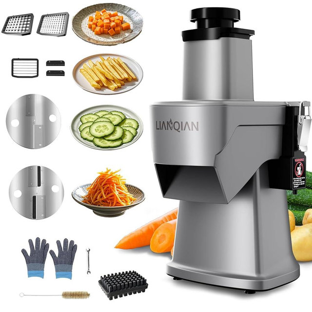 4 in 1 Electric Vegetable Chopper Multifunctional Food Cutter＆Slicer, Automatic for Slicing Shredding Dicing and Slitting with Quiet Motor (200W/110V), Multi Blades for Commercial and Home Use