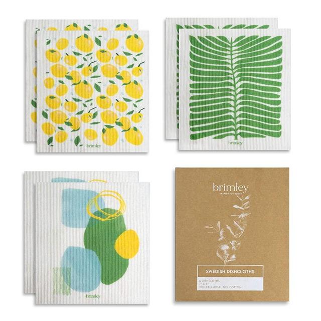 brimley Pack of 6 Reusable Swedish Dishcloths, Cellulose Sponge Cloths, Eco-Friendly, Absorbent and 100% Biodegradable (Lemon)