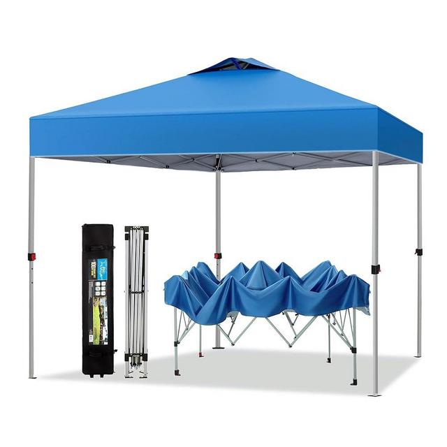 PHI VILLA Pop-up Canopy 10x10 Patio Tent Instant Gazebo Canopy with Wheeled Bag, Portable Lightweight Folding w/Adjustable Height,Blue