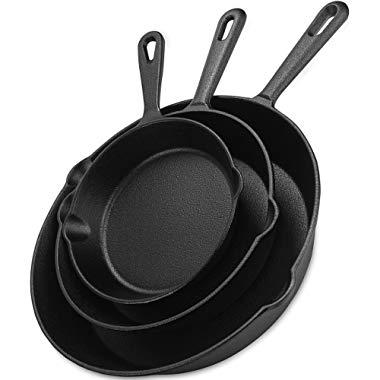 Utopia Kitchen Pre-Seasoned Cast Iron Skillet Set 3-Piece - 6 Inch, 8 Inch and 10 Inch