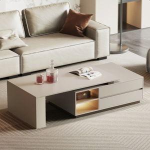 Extendable Coffee Table with Sensor LED Lights & Storage Drawers - Khaki