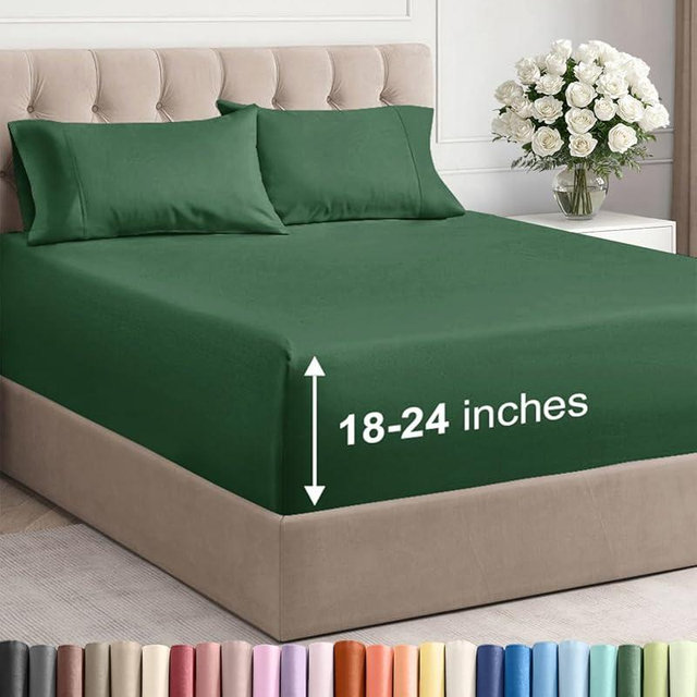 Extra Deep Pocket King Sheets - 4 Piece Breathable & Cooling Bed Sheets - Hotel Luxury Bed Sheet Set - Soft, Wrinkle Free & Comfy - Easily Fits Extra Deep Mattresses - Deep Pocket Emerald Green Sheets
