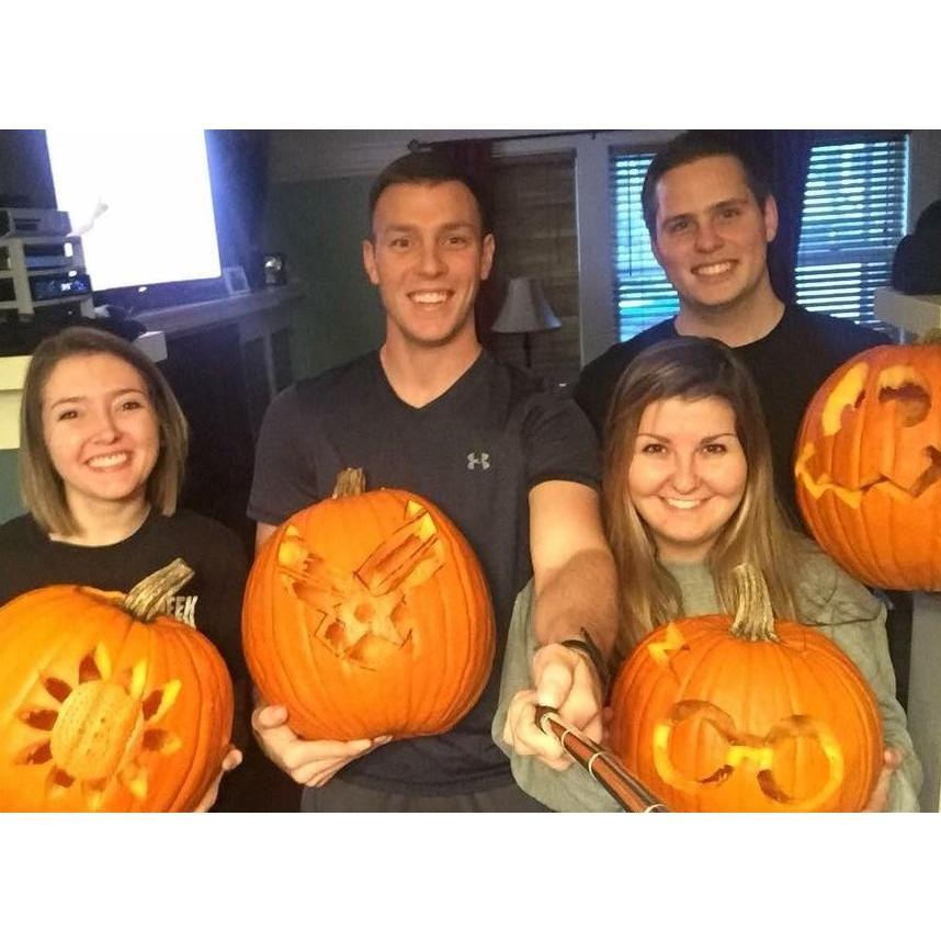 Pumpkin Carving 2017. 
Courtney, Jay, Emily (bridesmaid), and Michael