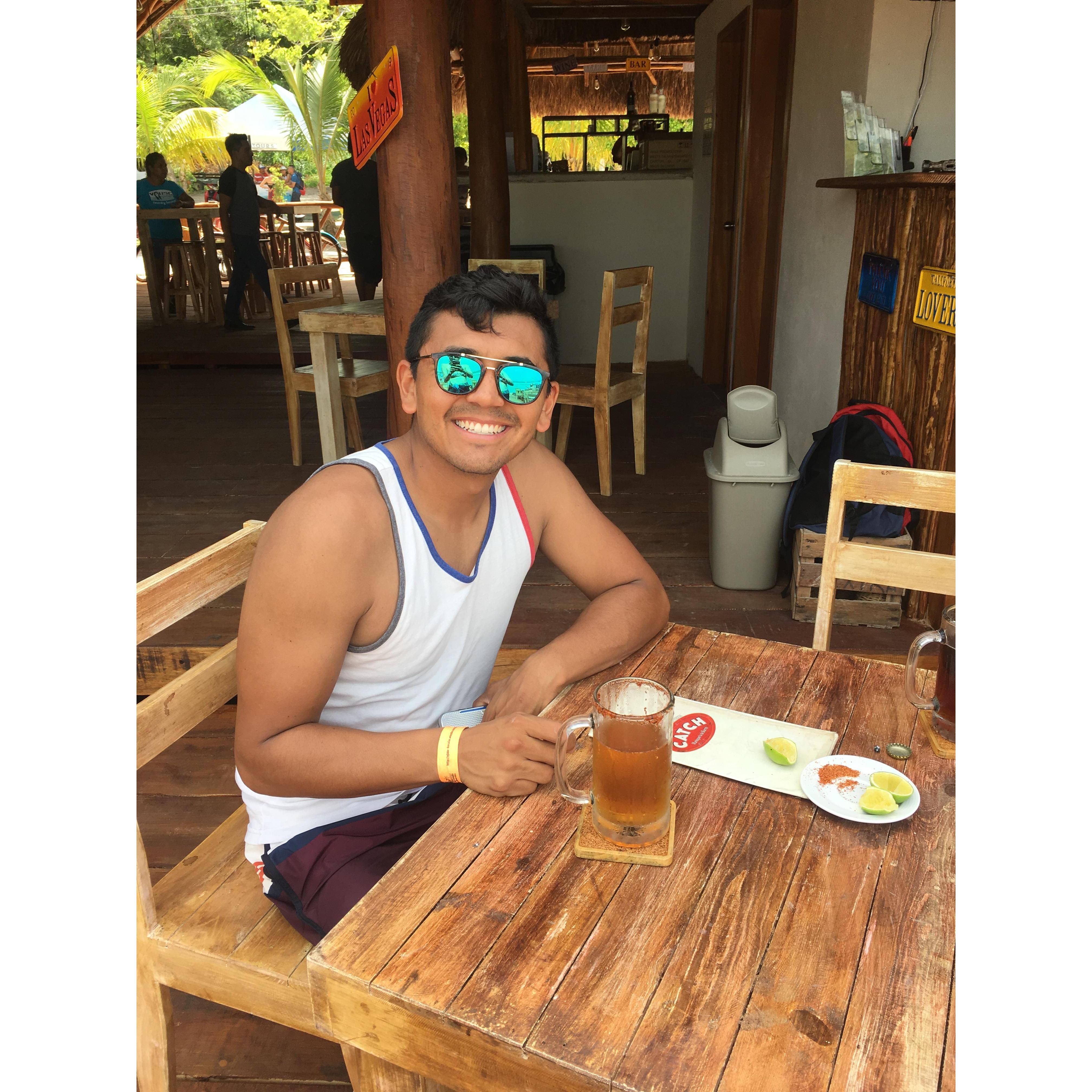 An ice cold beer in Bacalar, Mexico. June 2019