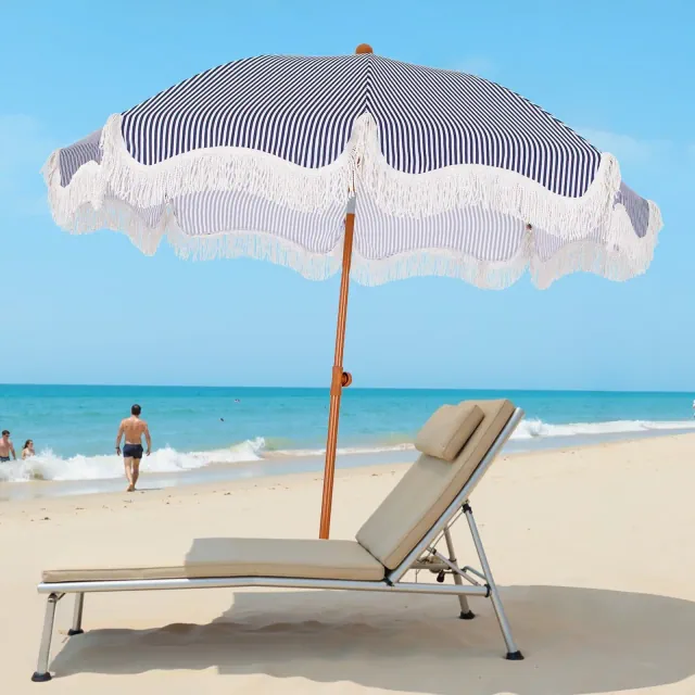 Captiva Designs 7ft Portable Patio Yellow Umbrella with Fringe - Stylish Outdoor Shade with UPF 50+ Protection