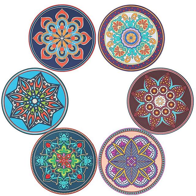 Trivets for Hot Pots and Pans, VIDAYA Vintage Ethnic Floral Mandala Silicone Pot Holders -Multi-Use Great Heat Resistant Hot Pads for Kitchen Table, Dishwasher Safe (6 Pack)