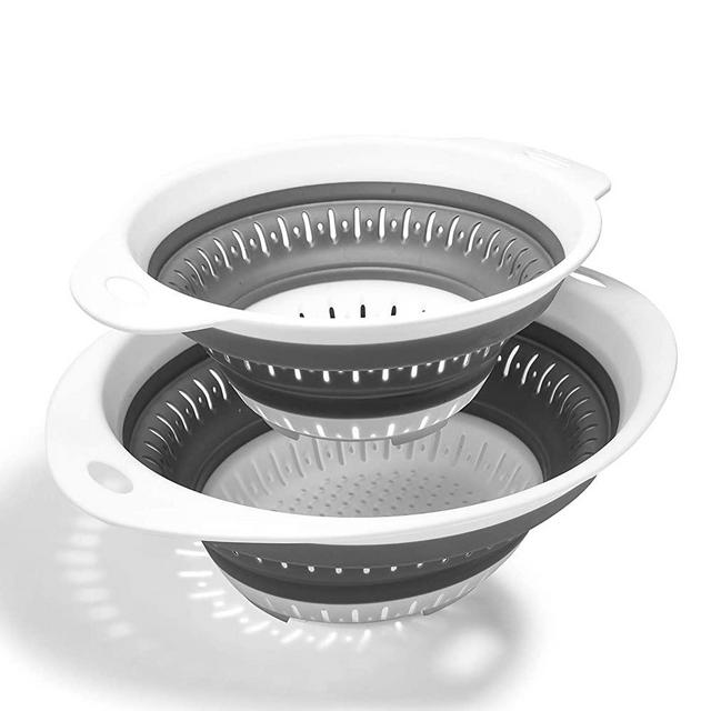 Collapsible Colander Set, BPA Free Silicone Food Strainer with Plastic Handles, Vegetable and Fruit Can Foldable Colander Strainer Dishwasher Safe 3 Quart & 5 Quart