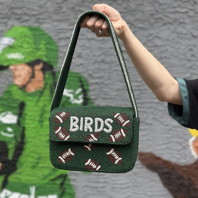 Philadelphia Football Midnight Green "BIRDS" Beaded Shoulder Bag – Handmade Shoulder Bag | Game Day Fashion | NOT Stadium Approved