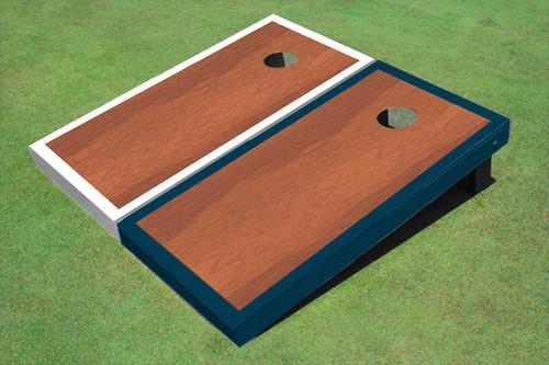 Rosewood Stained Center White And Navy Border Cornhole Board