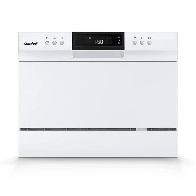 COMFEE’ Countertop Dishwasher, Portable Dishwasher with 6 Place Settings, Compact Dishwasher with 8 Washing Programs, Speed, Baby-Care, ECO& Glass, Mini Dishwasher for Dorm, RV& Apartment, White