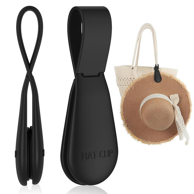 Fikoksol Magnetic Hat Clip for Travel - Black Silicone Hat Holder for Bags, Purses, Luggage & Beach Hats - Secure Hat Hook Clip for Totes, Vacation Essentials