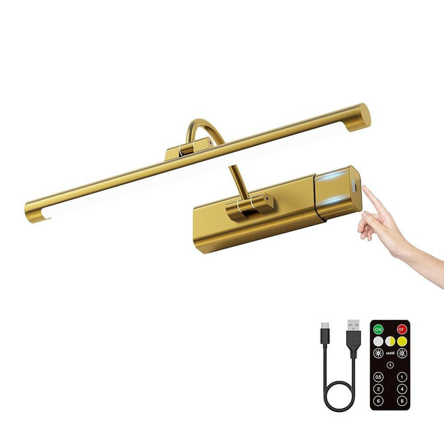 Craftersmark 16" Light for Wall Picture with 6000mAh Battery - Brass Operated Wireless Wall Art Light with Remote Control for Artwork, Mirror & Portrait