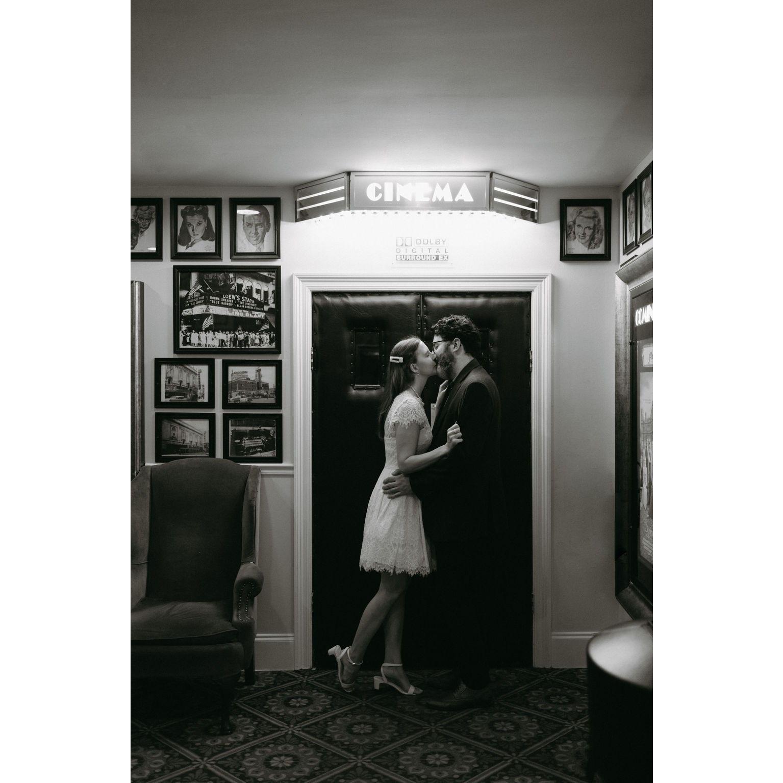Engagement photo shoot at the historic Prytania Theatre in Uptown New Orleans.