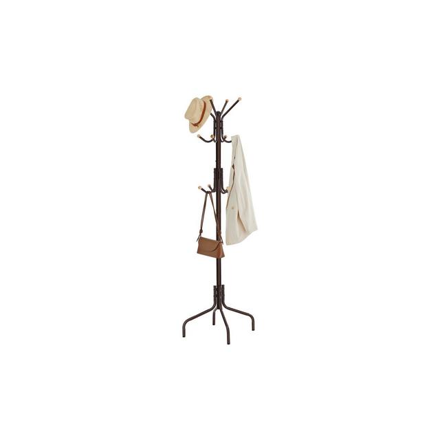 SONGMICS Freestanding Coat Rack - Metal Coat Rack Stand with 12 Hooks - Coffee Brown