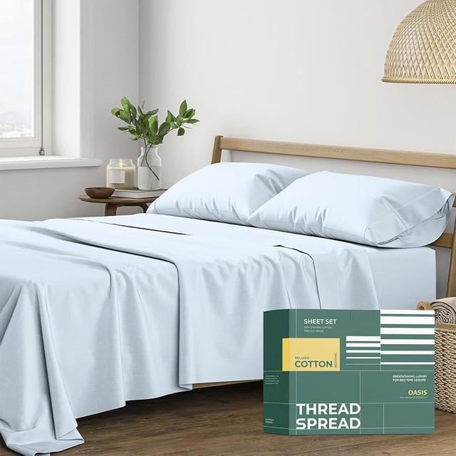 THREAD SPREAD 100% Organic Cotton Sheets King Size - 4 PC Organic Cotton King Size Percale Weave Sheet Set, Soft, Cooling & Crisp, 16" Deep Pocket Hotel Quality Bedding Set - Light Blue