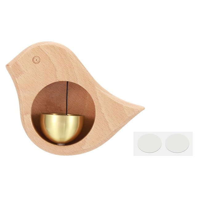 PATIKIL Shopkeepers Bell, Wood Door Chime Hanging Magnetic Door Bell Jingle Bells Animal Metal Doorbell with Self-Adhesive for Door Opening Business When Entering Decoration, Beige, Bird