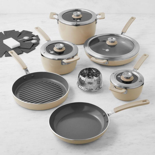 GreenPan™ Space Saving Stack Ceramic Nonstick 11-Piece Cookware Set, Taupe