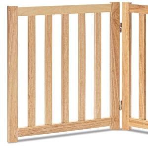 2-Panel Wooden Free Standing Foldable Dog Gate Indoor – Solid Hardwood 24" High, Step-Over Safety Pet Gate for Doorways, Stairs & Small Spaces - Indoor Use, Natural